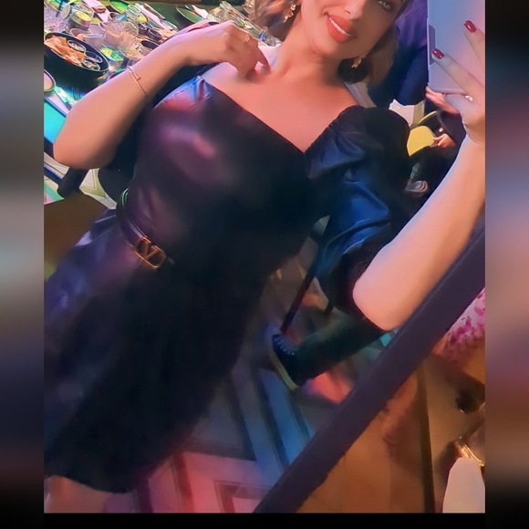 Avec Les Filles | Dresses | Black Faux Leather Dress puff sleeve - Picture 3 of 4